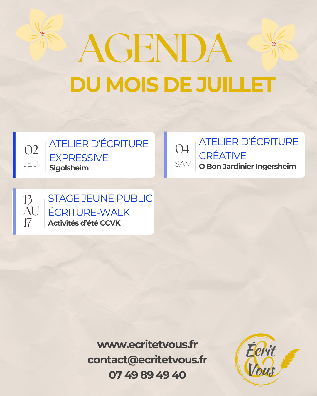 Agenda de juillet & août 2026