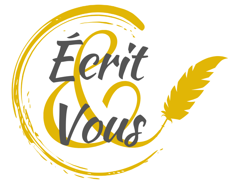 Un symbole esperluette écrit par une plume stylisée dans une lettre C avec Ecrit Vous dans le C