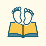 Un pictogramme d'une empreinte de pied au dessus d'un livre ouvert